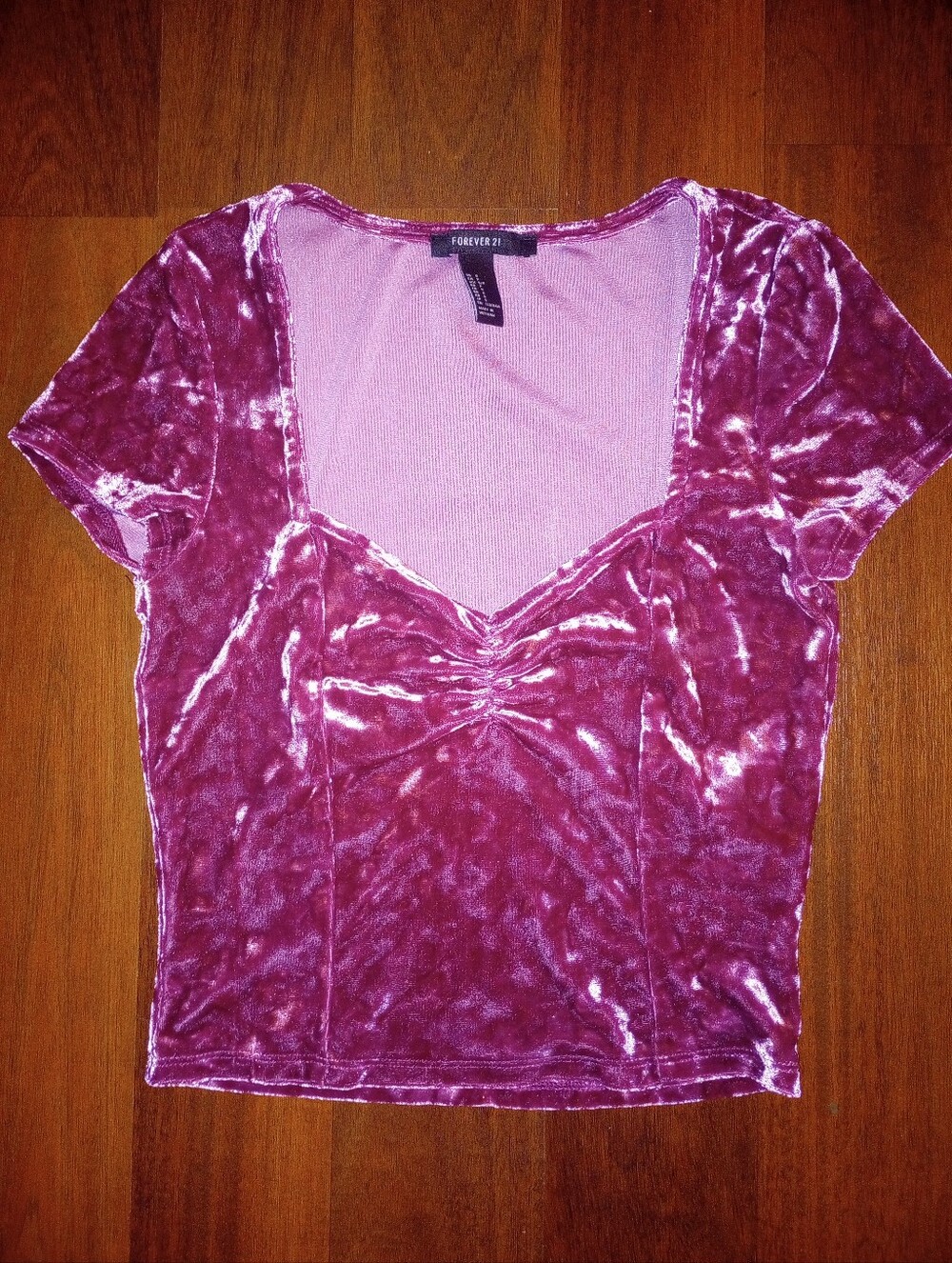 Forever 21 Crushed Velvet Ruched Sweetheart Crop Top Mauve Pink Berry Y2K S